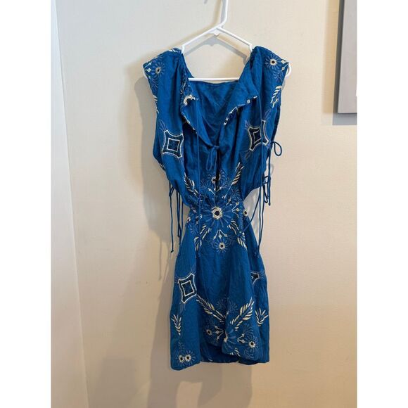 Free people Blue Midi Dress with Floral Embroidery Summer size 2‎ - Picture 5 of 8